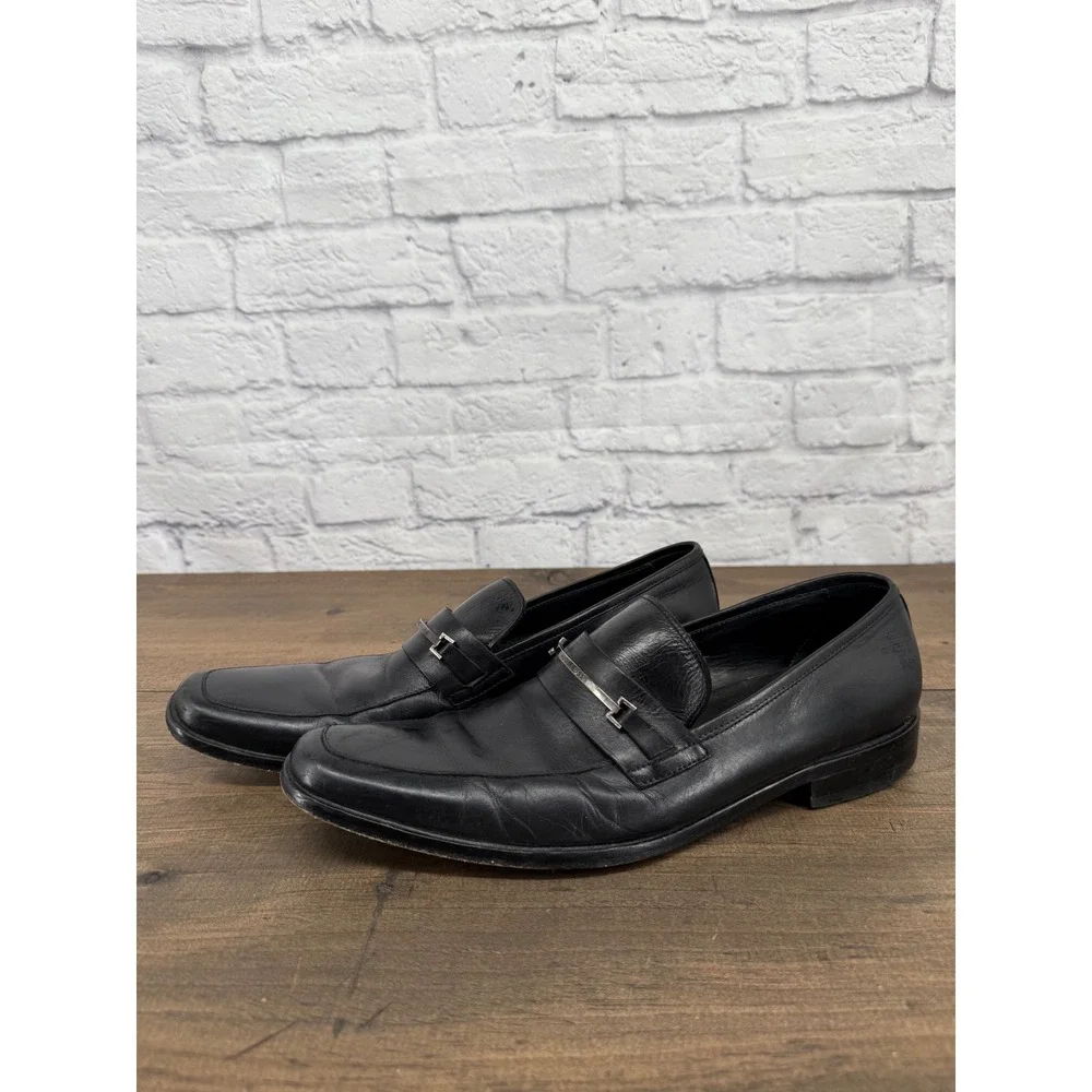 Hugo Boss Ikon Bit Loafers Mens Black Leather Square Dress Shoes Size 10 US